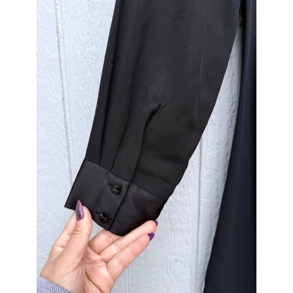 EILEEN FISHER minimalist black 100% silk satin Georgette long sleeve light dress - Picture 10 of 12